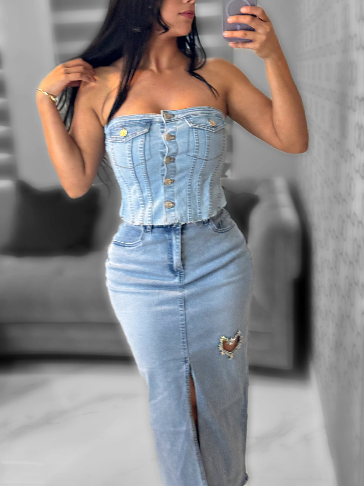 Demin strapless top