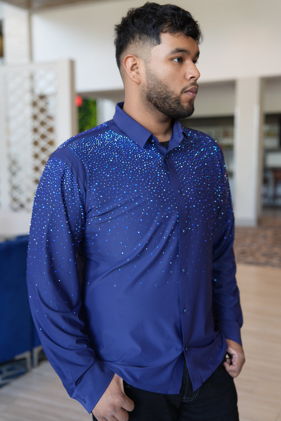 Blue rhinestone long sleeve