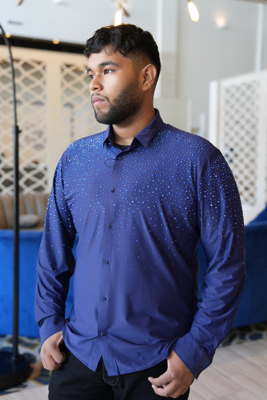 Blue rhinestone long sleeve