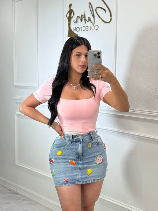 Fruits denim skirt