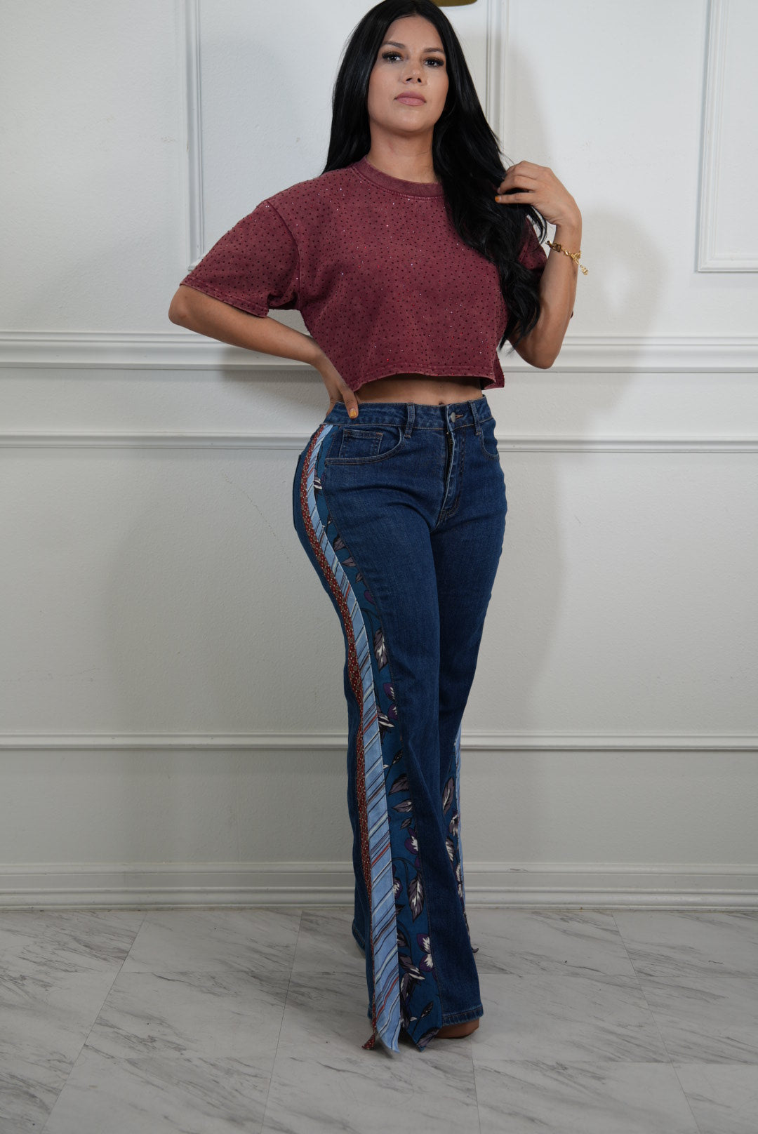 Cristal crop top burgandy