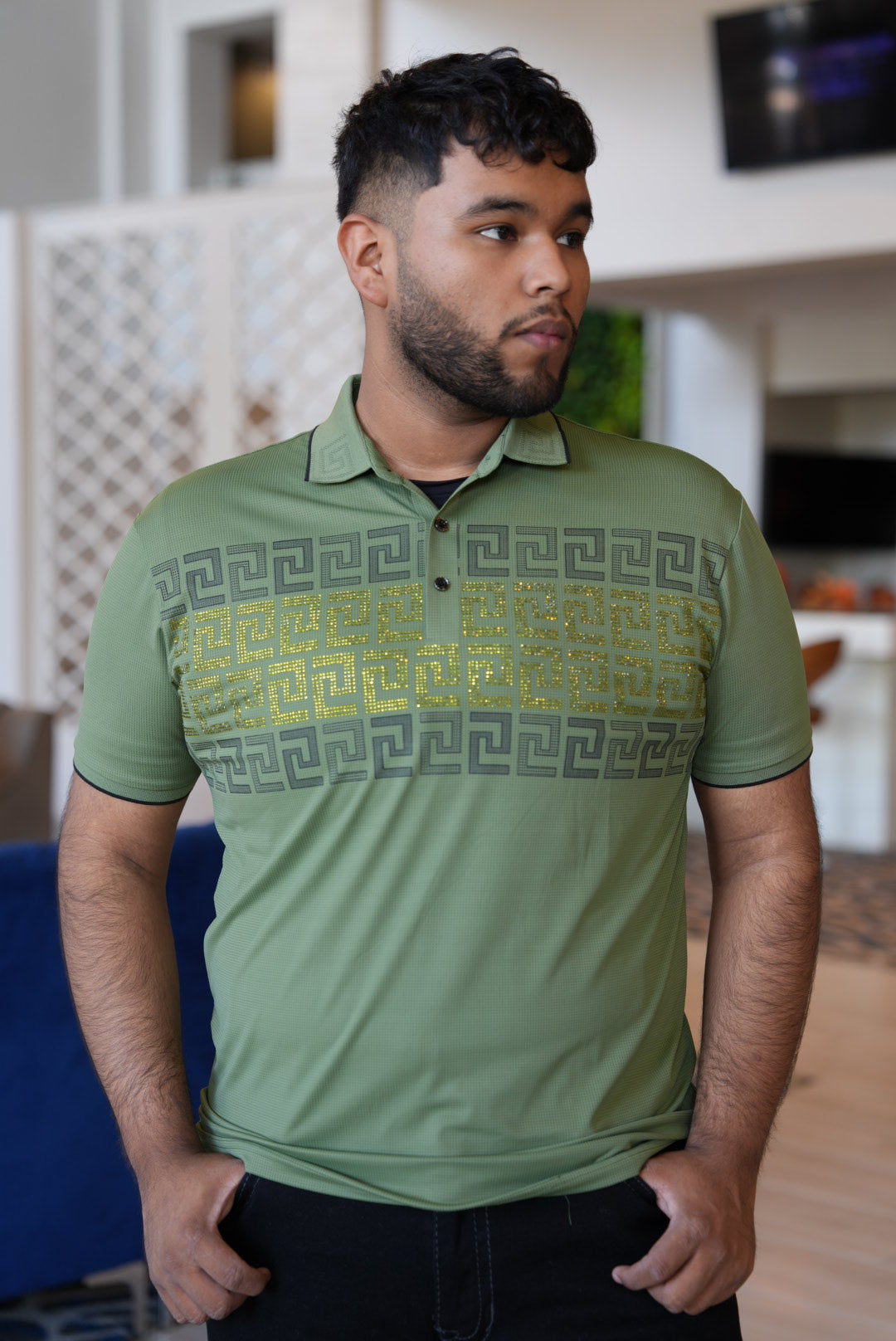 Green rhinestone polo(dry fit)
