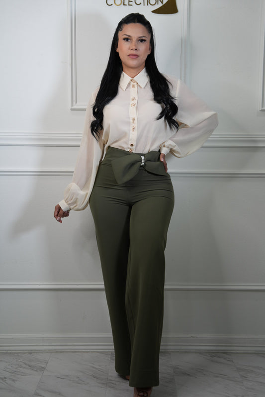 bow pants olive