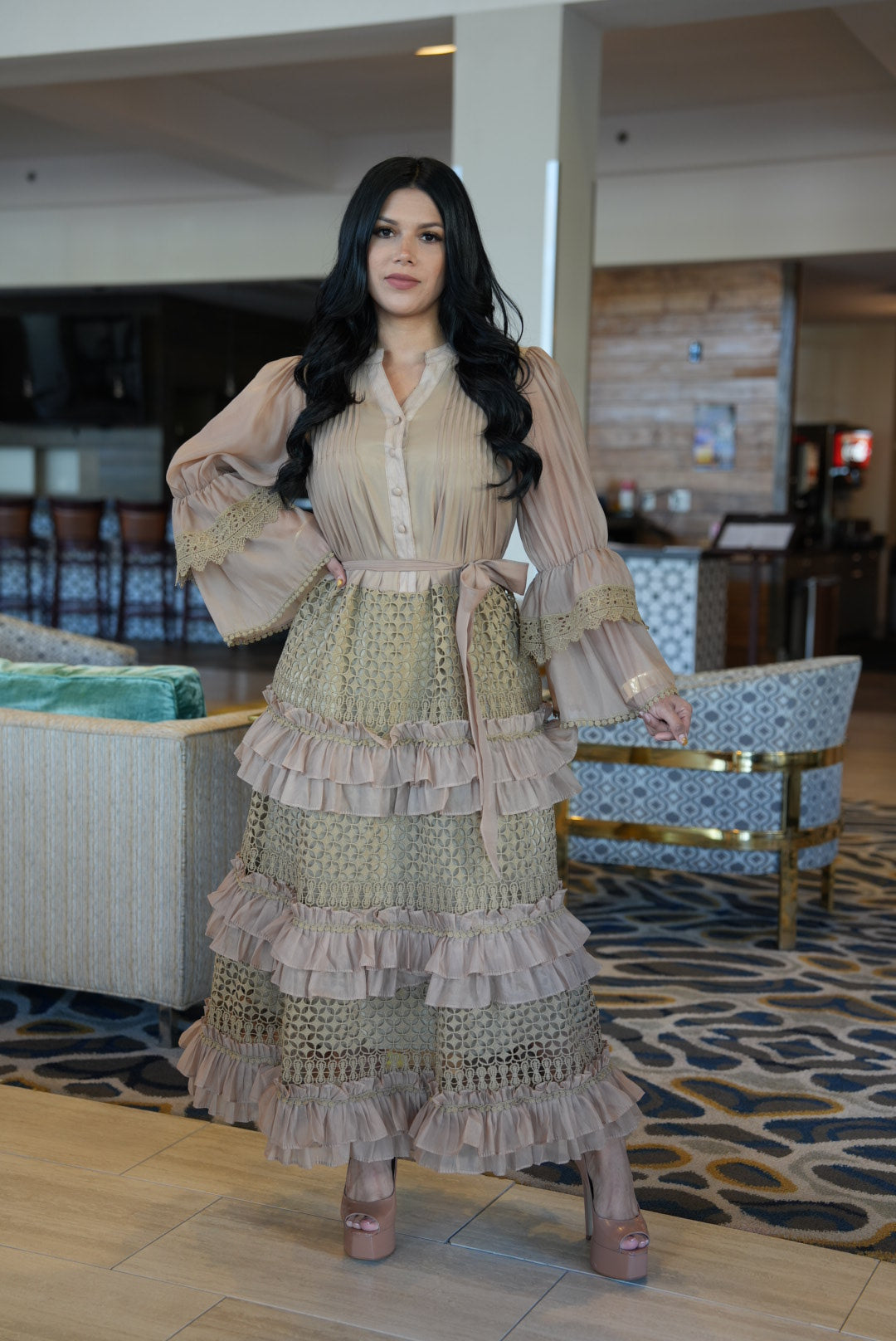 Gabriela Mocha Ruffles Dress