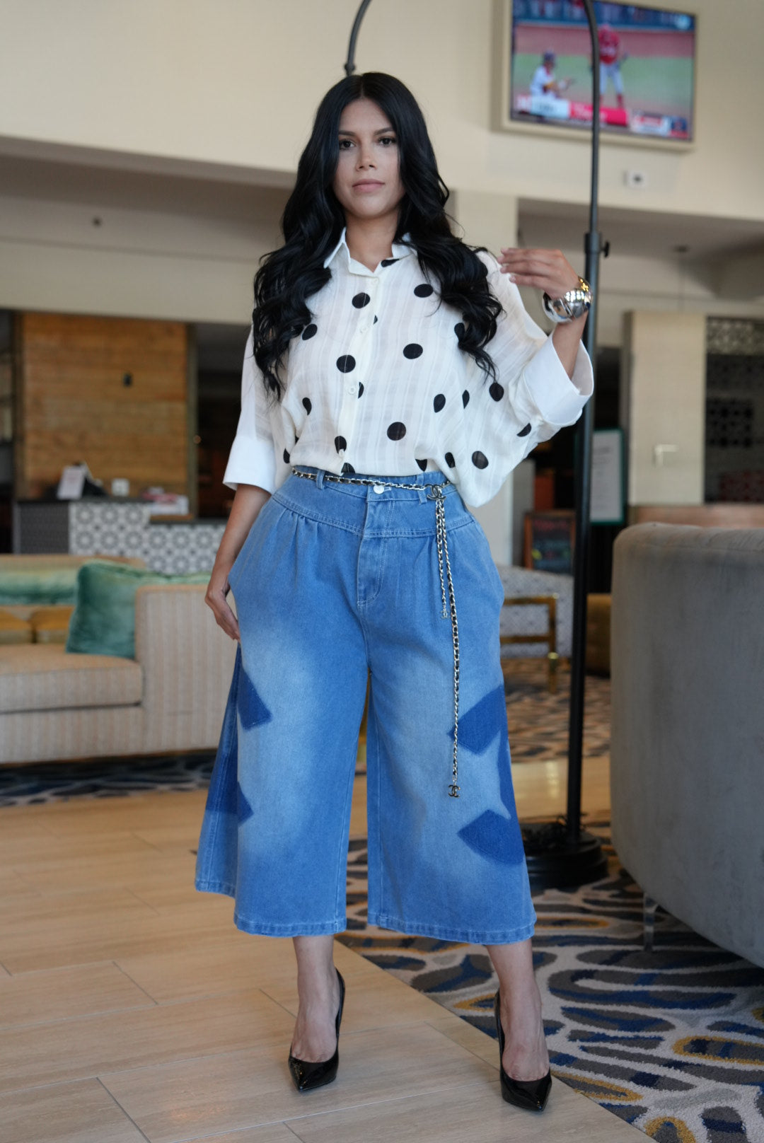 Denim capri (belt not included)