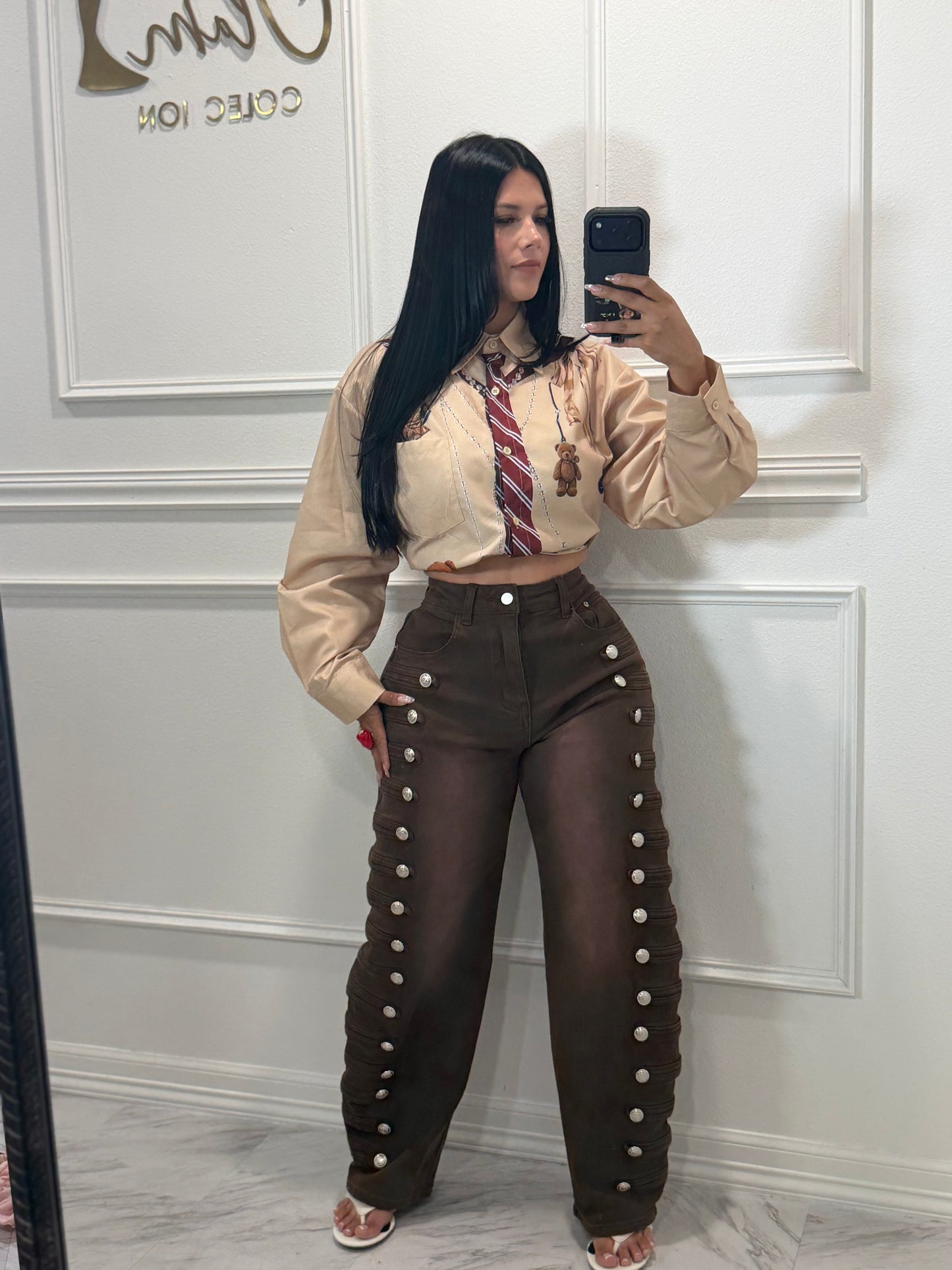 Brown barrel jeans