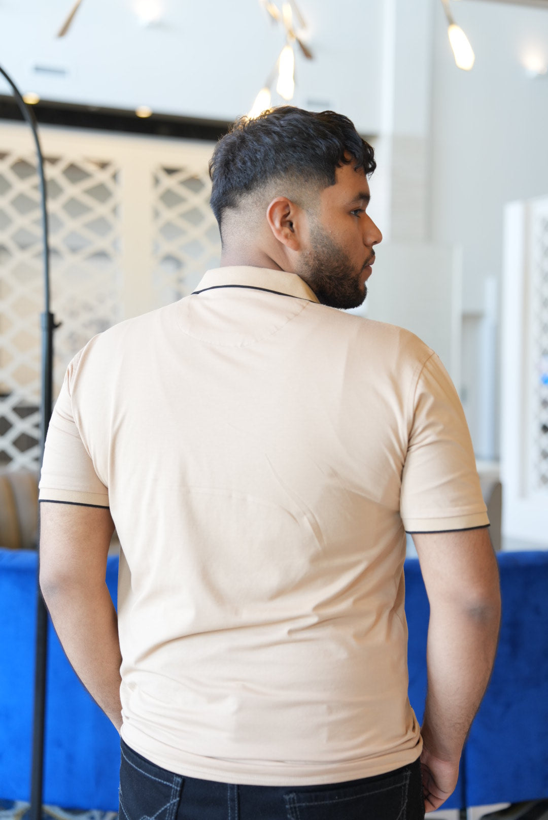 Beige rhinestone polo