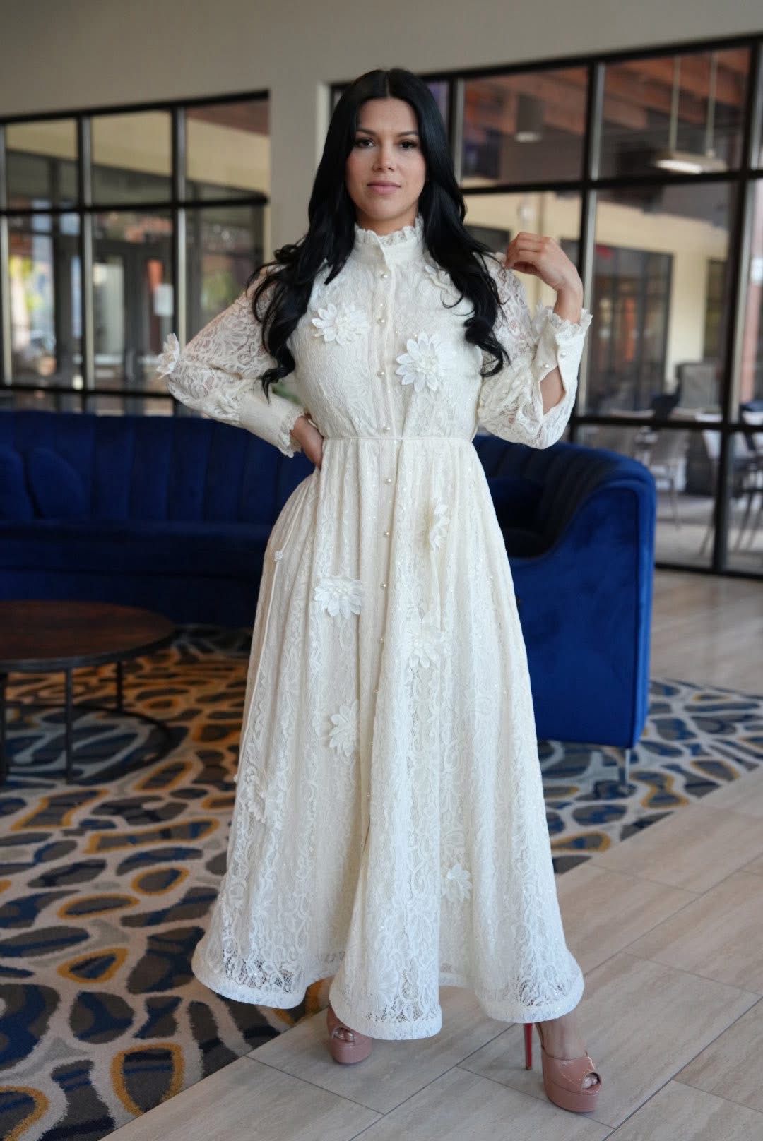 Fatima peach\ivory maxi