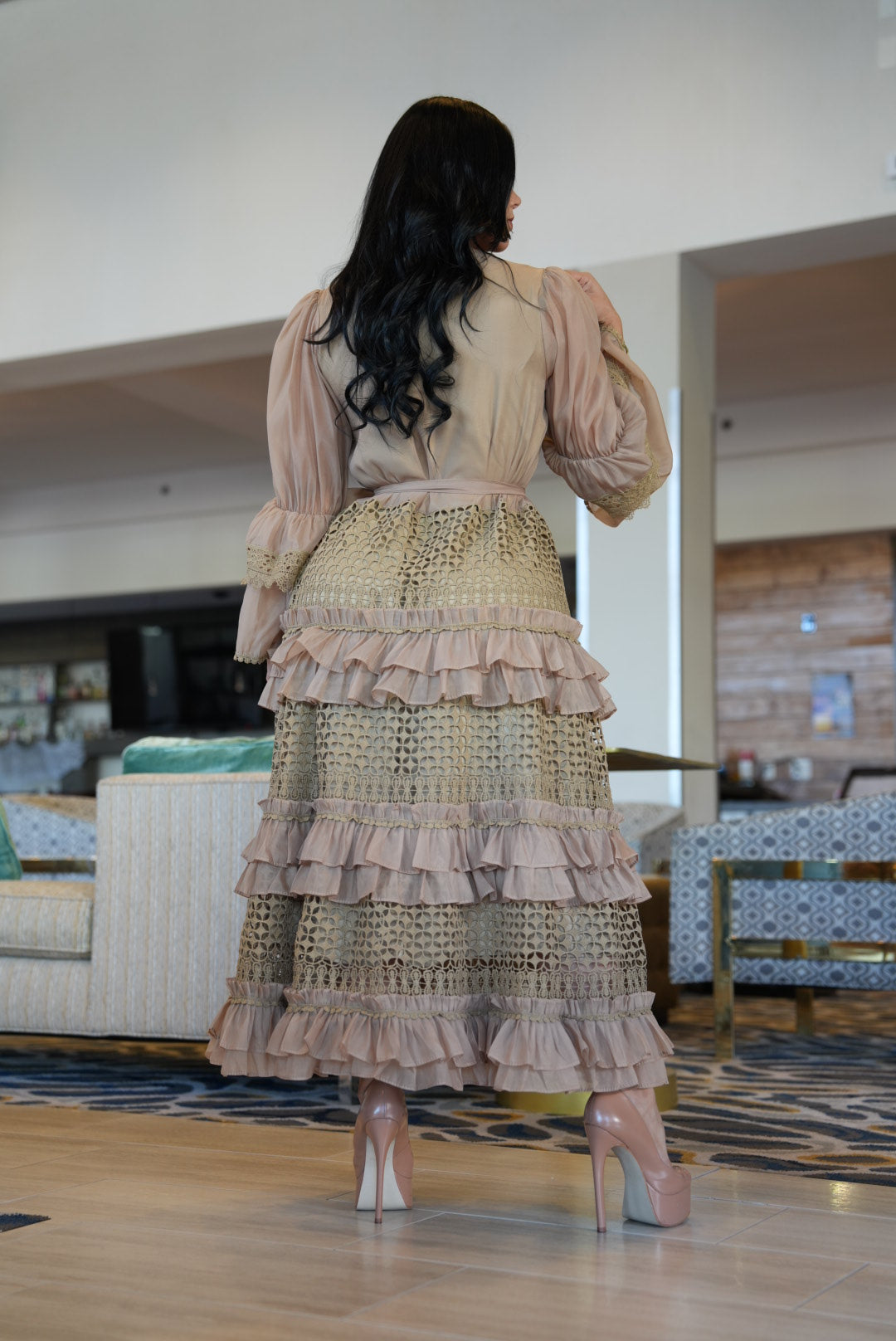 Gabriela Mocha Ruffles Dress