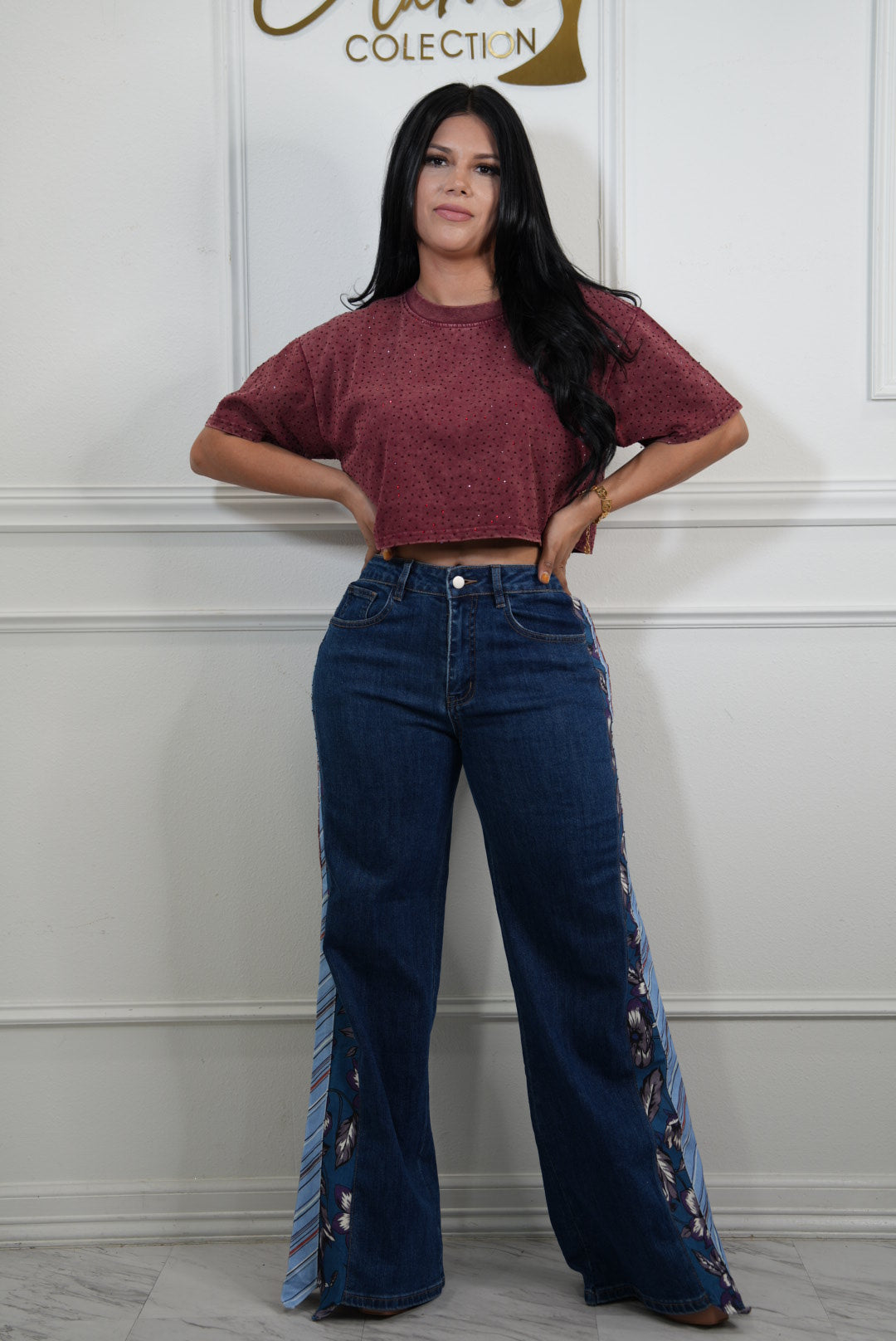 Cristal crop top burgandy