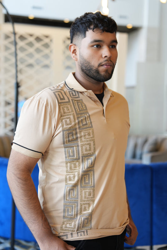 Beige rhinestone polo