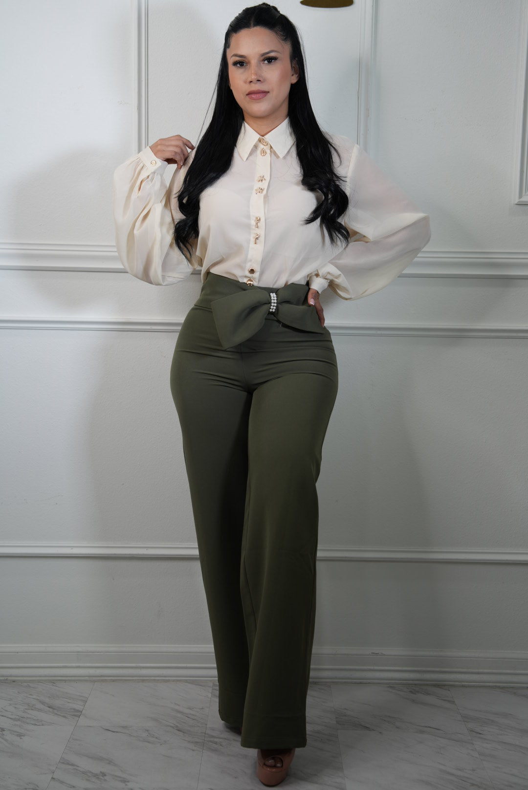 bow pants olive