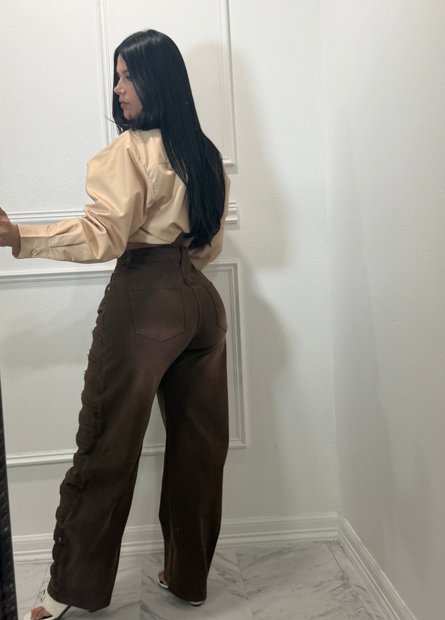 Brown barrel jeans