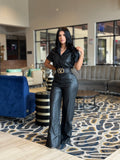 Leather jumpsuit no belt