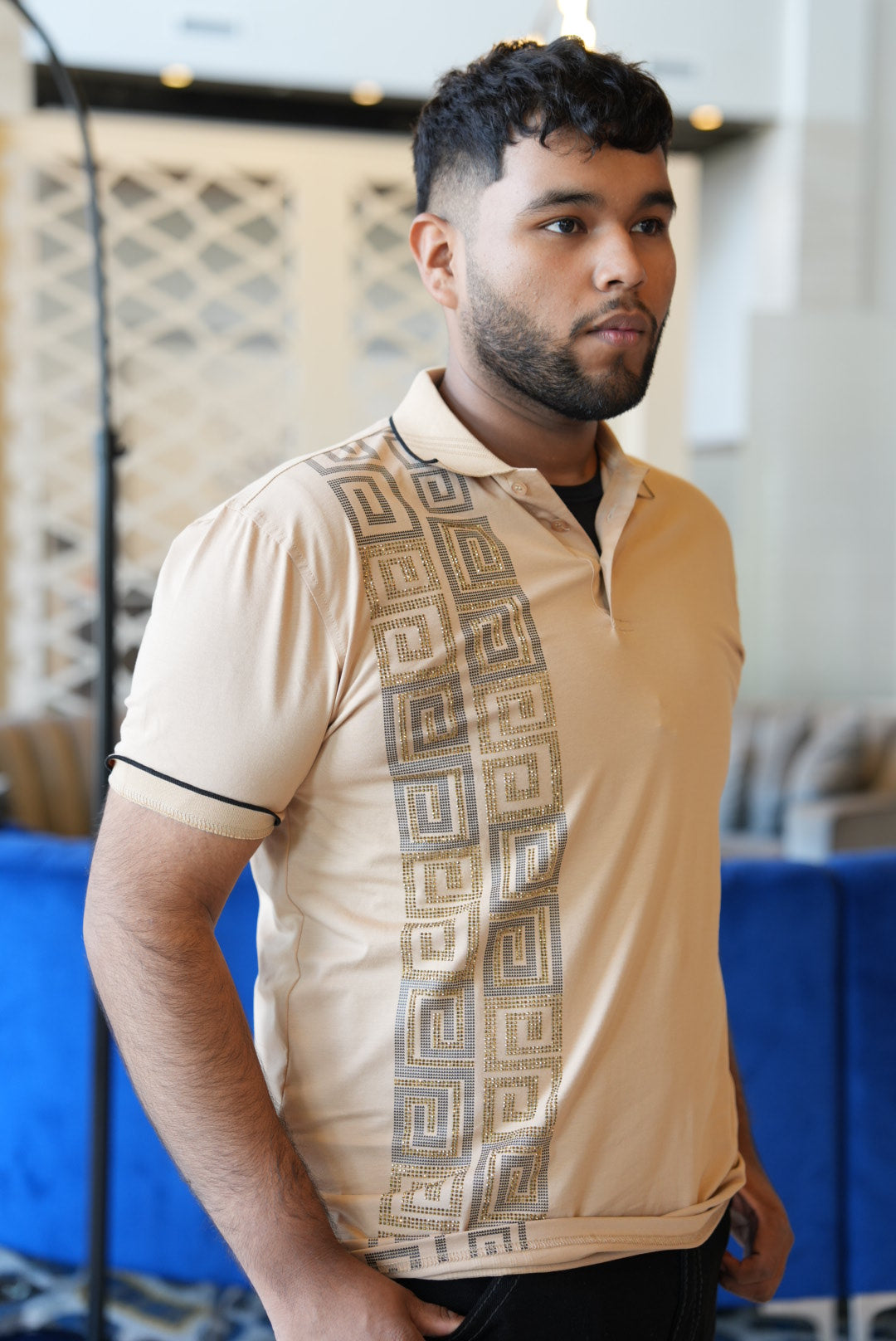 Beige rhinestone polo