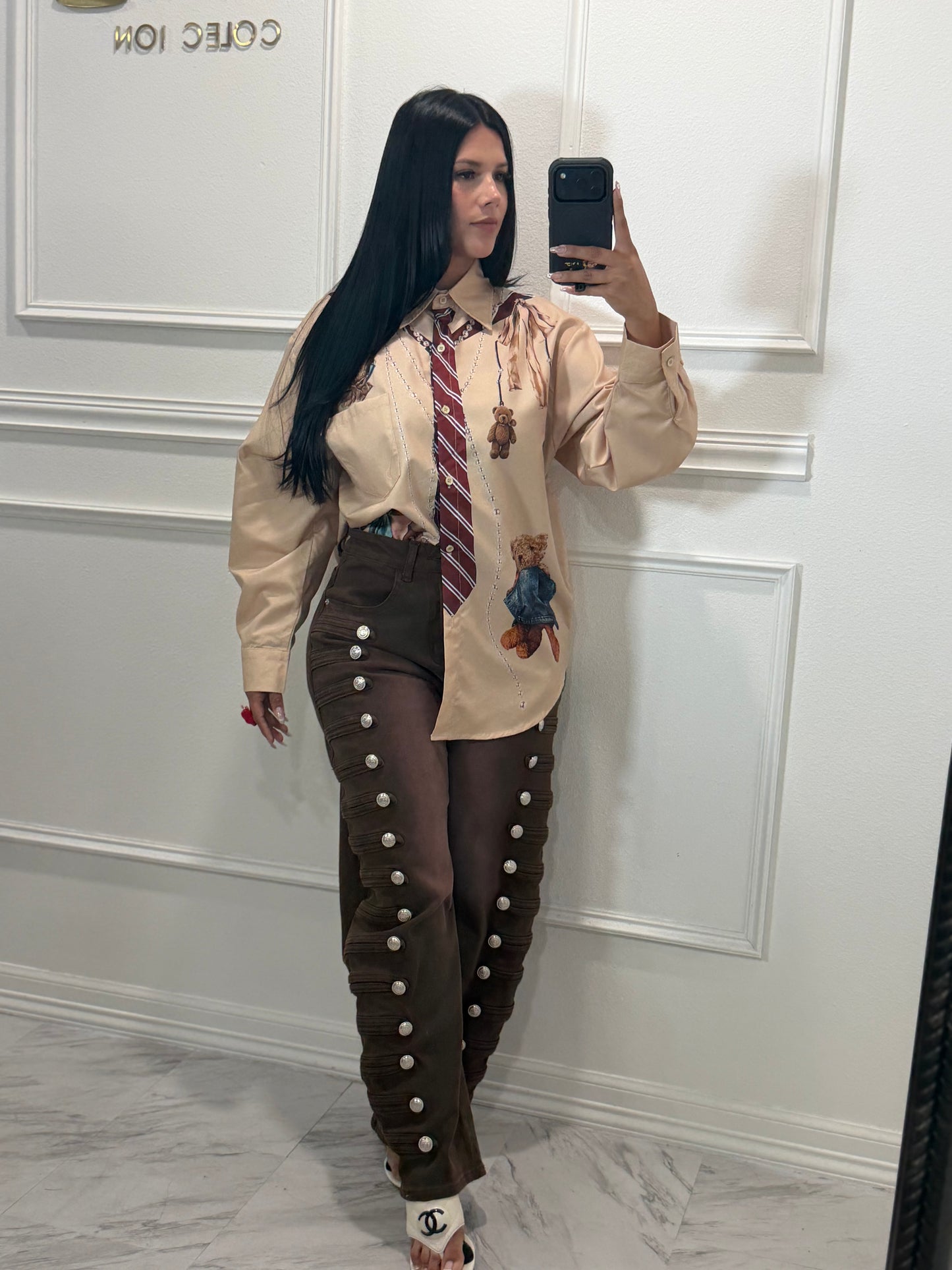 Brown barrel jeans