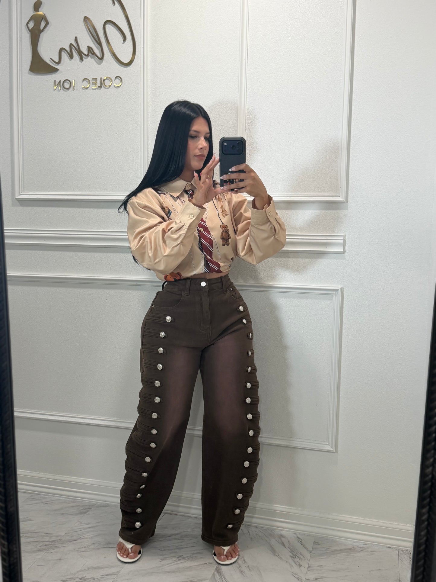 Brown barrel jeans