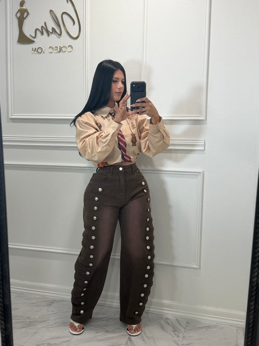 Brown barrel jeans