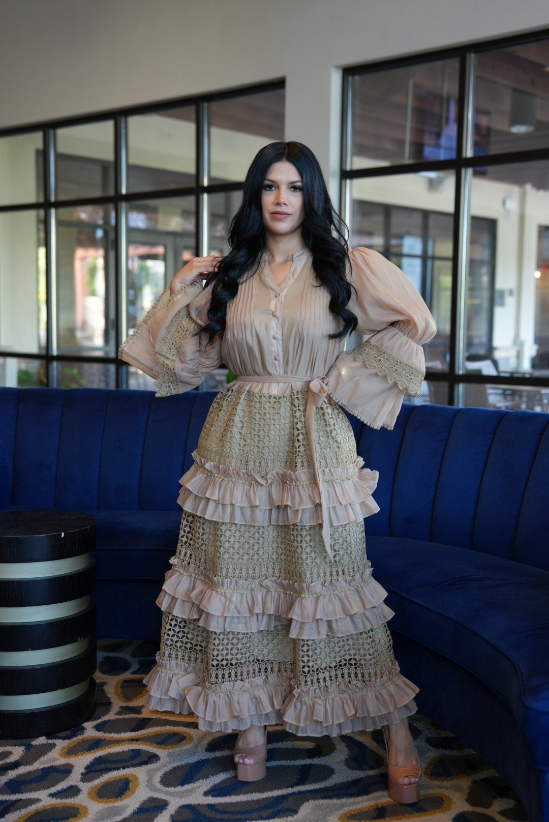 Gabriela Mocha Ruffles Dress