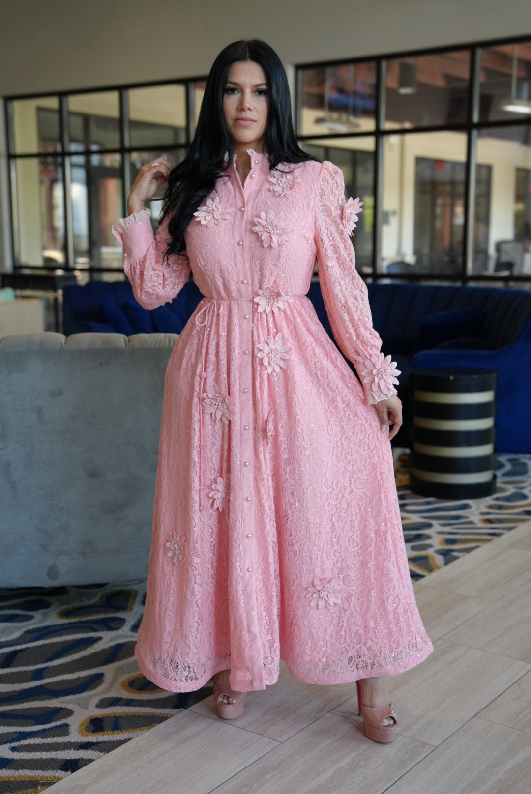 Fatima peach\ivory maxi